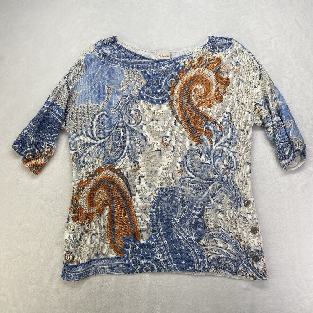 Chico's Paisley Top Womens Size 0 Short Sleeve Pullover‎ Shirt Round Neck